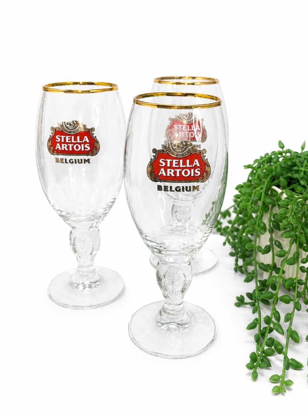 Stella Artois Belgium Gold Rim Chalice Beer Glasses Set – Belgian Ale Goblets